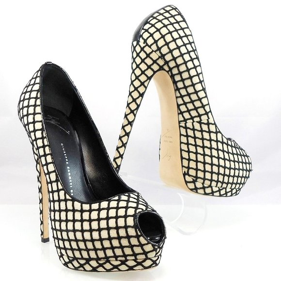 NIB$775 Giuseppe Zanotti Sharon Checked Platform Peep Toe Pump Heels 39 8 8.5 - Picture 8 of 16